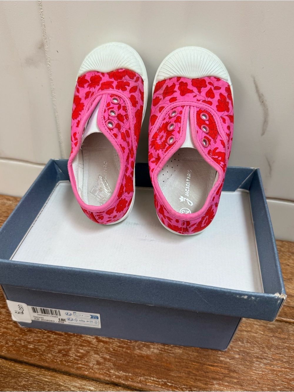 Jacadi Pink and Red Floral Slip-On Sneakers for Kids